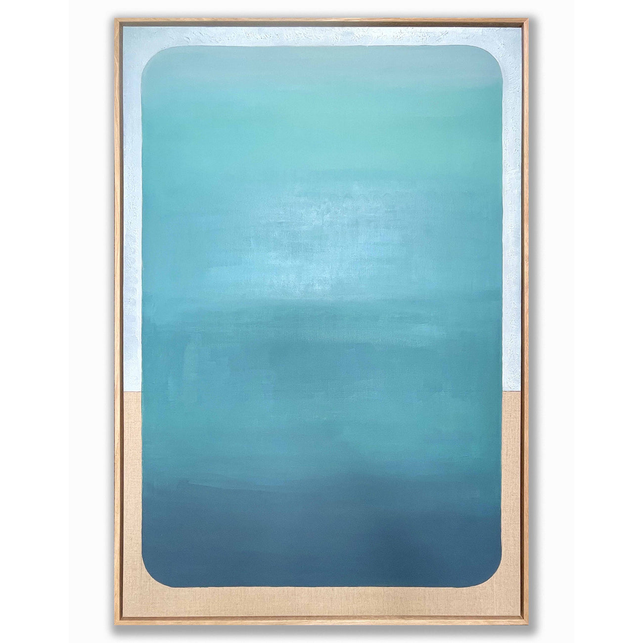 Framed artwork with a gradient blue and beige design